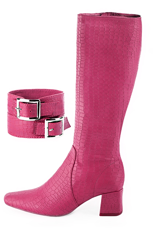Fuschia pink women's calf bracelets, to wear over boots. Top view - Florence KOOIJMAN